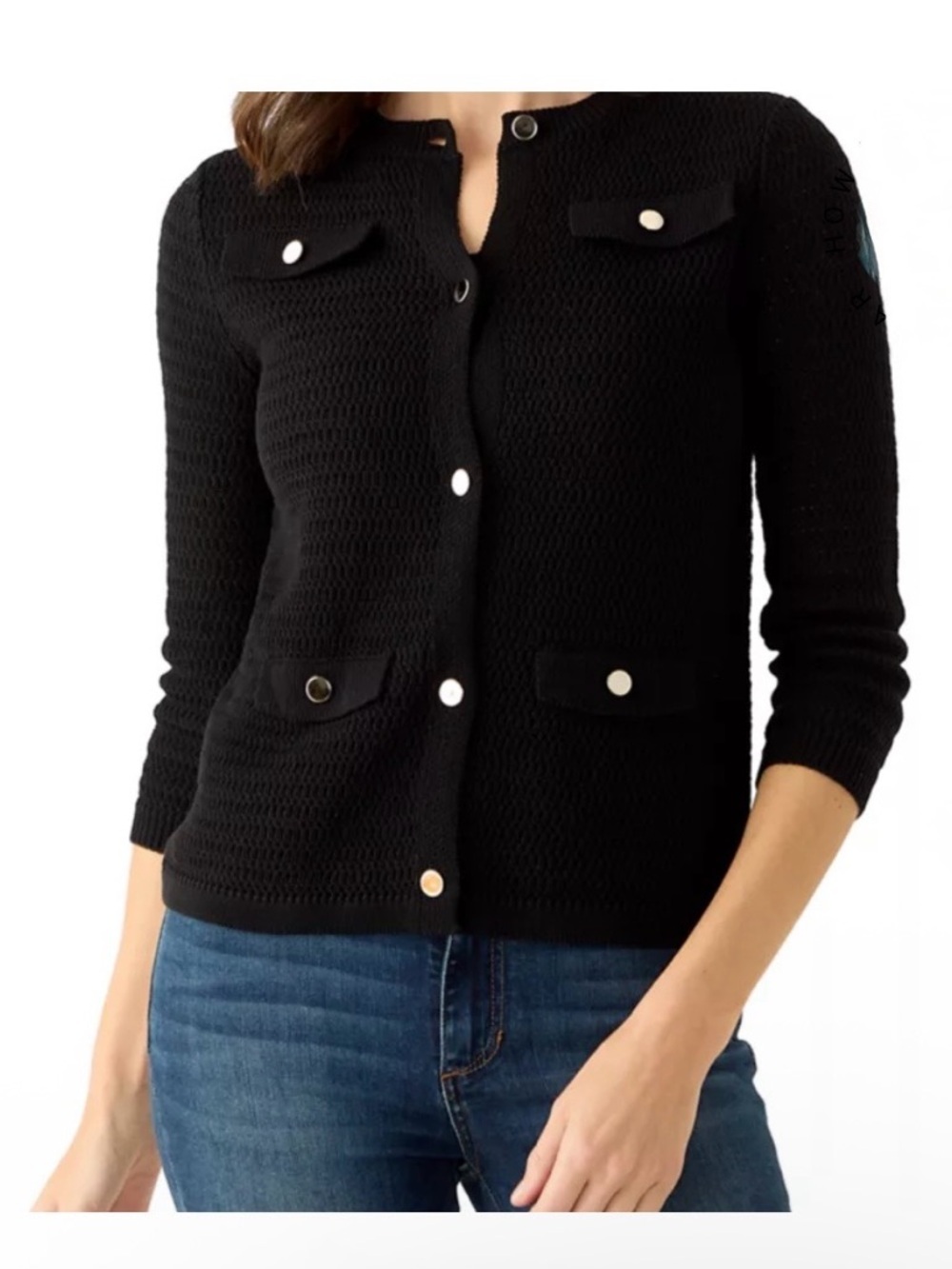 Black Button-Front Knit Cardigan